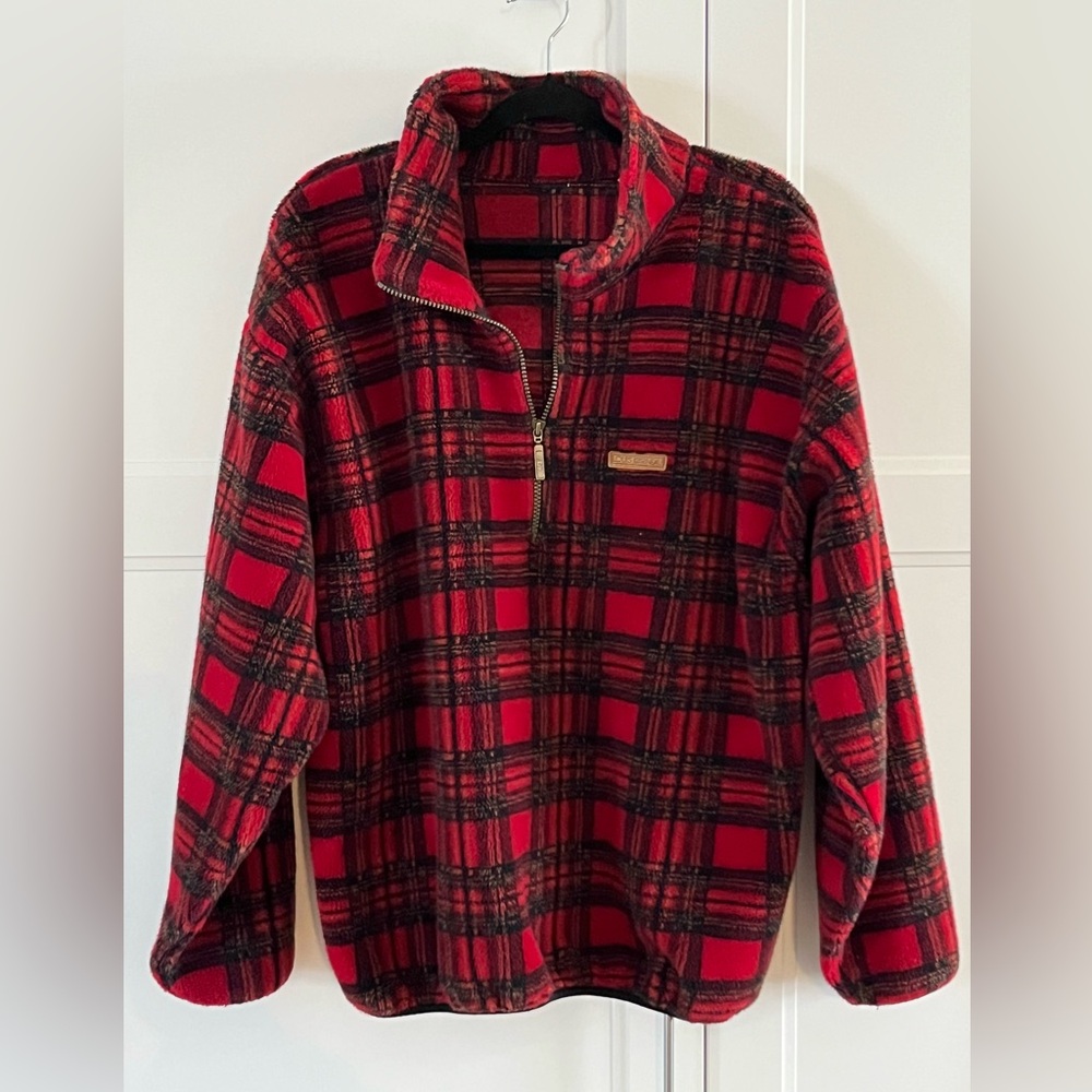 Louis Garneau Red and Black Plaid Polar Fleece Quarter-Zip Pullover size XL